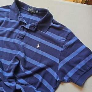 Polo Ralph Lauren Polo Shirt Men's Short Sleeve XL Blue Striped Cotton Pony Logo